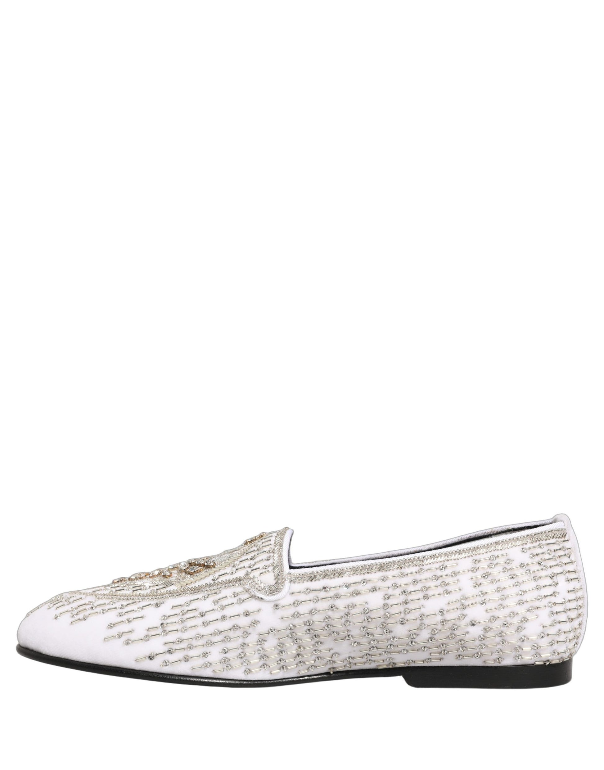 Dolce & Gabbana White Satin Embellished Dress Loafers