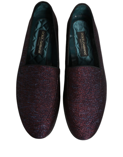Dolce & Gabbana Maroon Glitter Lurex Logo Dress Loafers