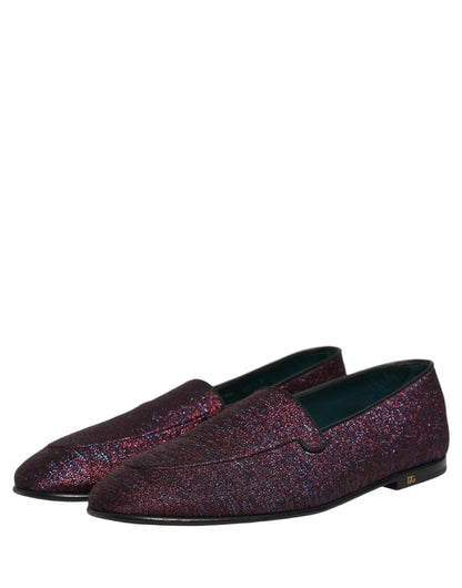 Dolce & Gabbana Maroon Glitter Lurex Logo Dress Loafers