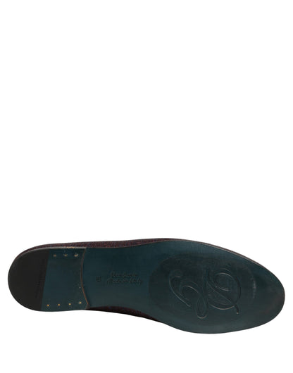 Dolce & Gabbana Maroon Glitter Lurex Logo Dress Loafers