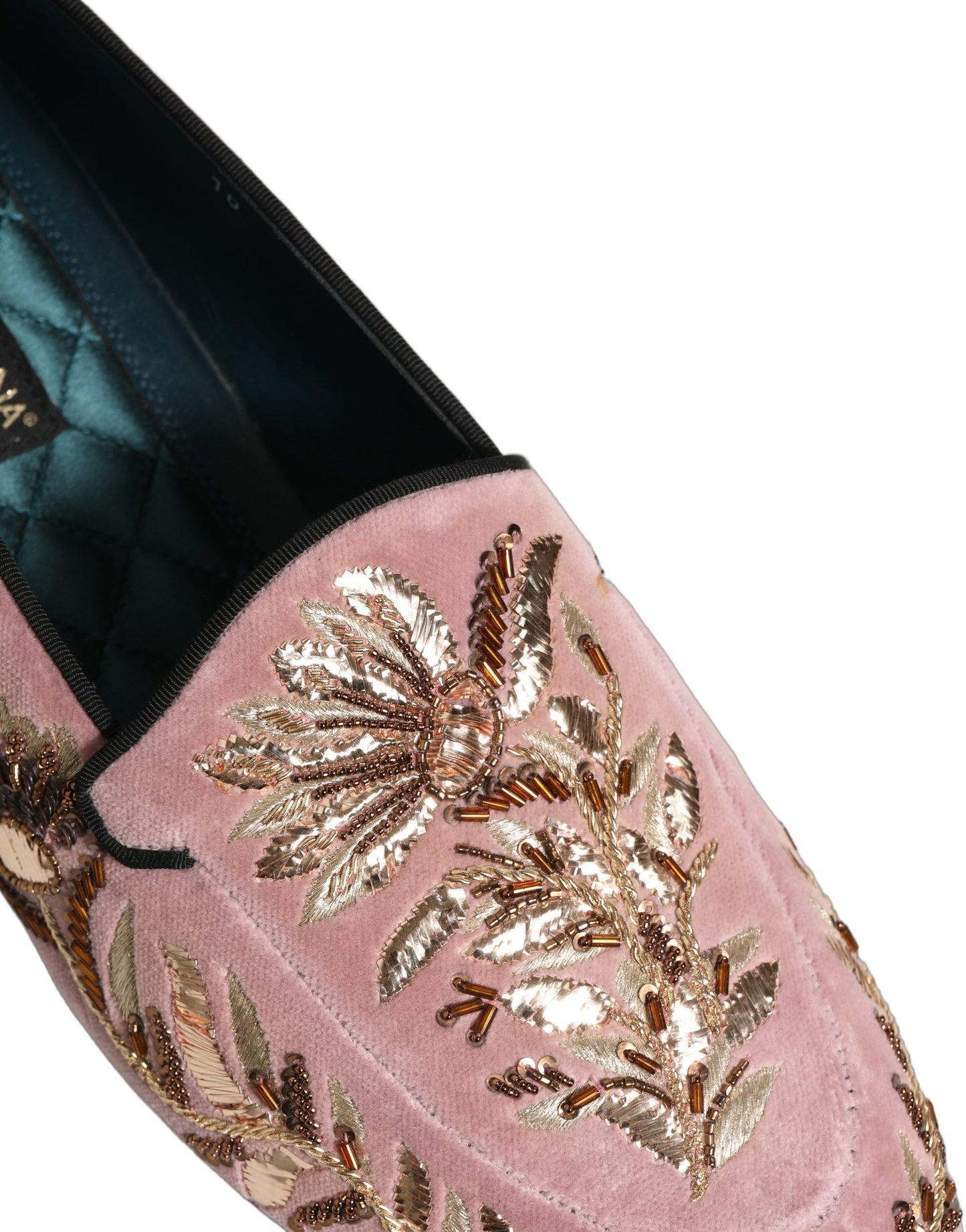 Dolce & Gabbana Pink Velvet Floral Embroidery Loafers
