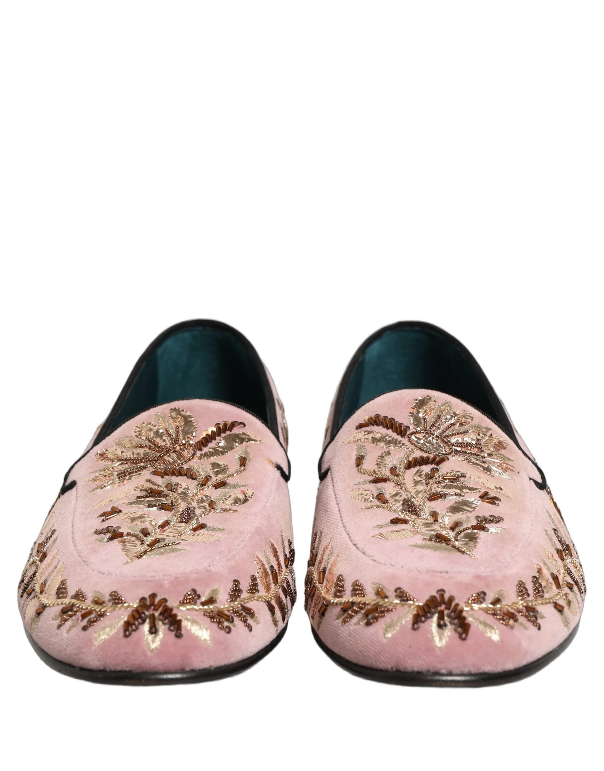 Dolce & Gabbana Pink Velvet Floral Embroidery Loafers