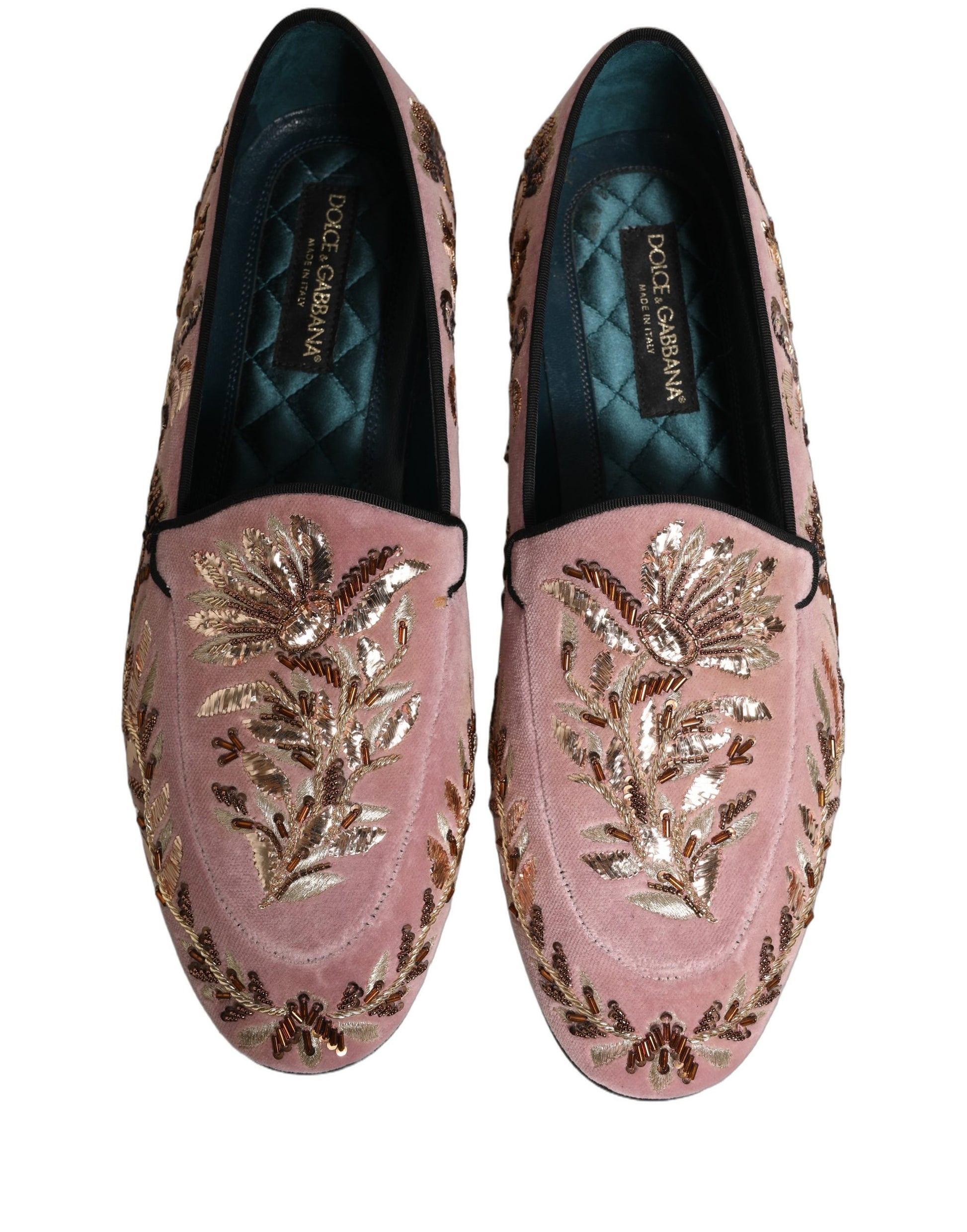 Dolce & Gabbana Pink Velvet Floral Embroidery Loafers