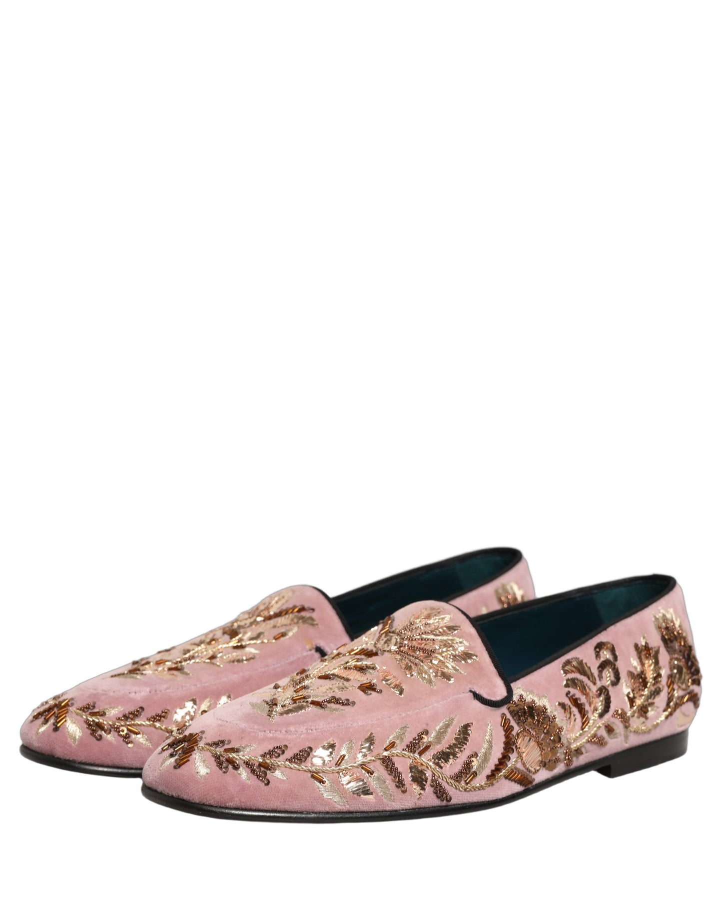 Dolce & Gabbana Pink Velvet Floral Embroidery Loafers