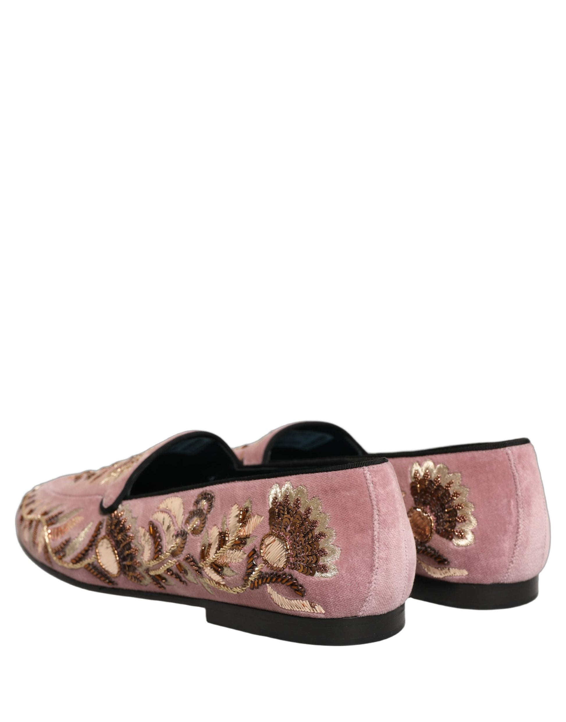 Dolce & Gabbana Pink Velvet Floral Embroidery Loafers