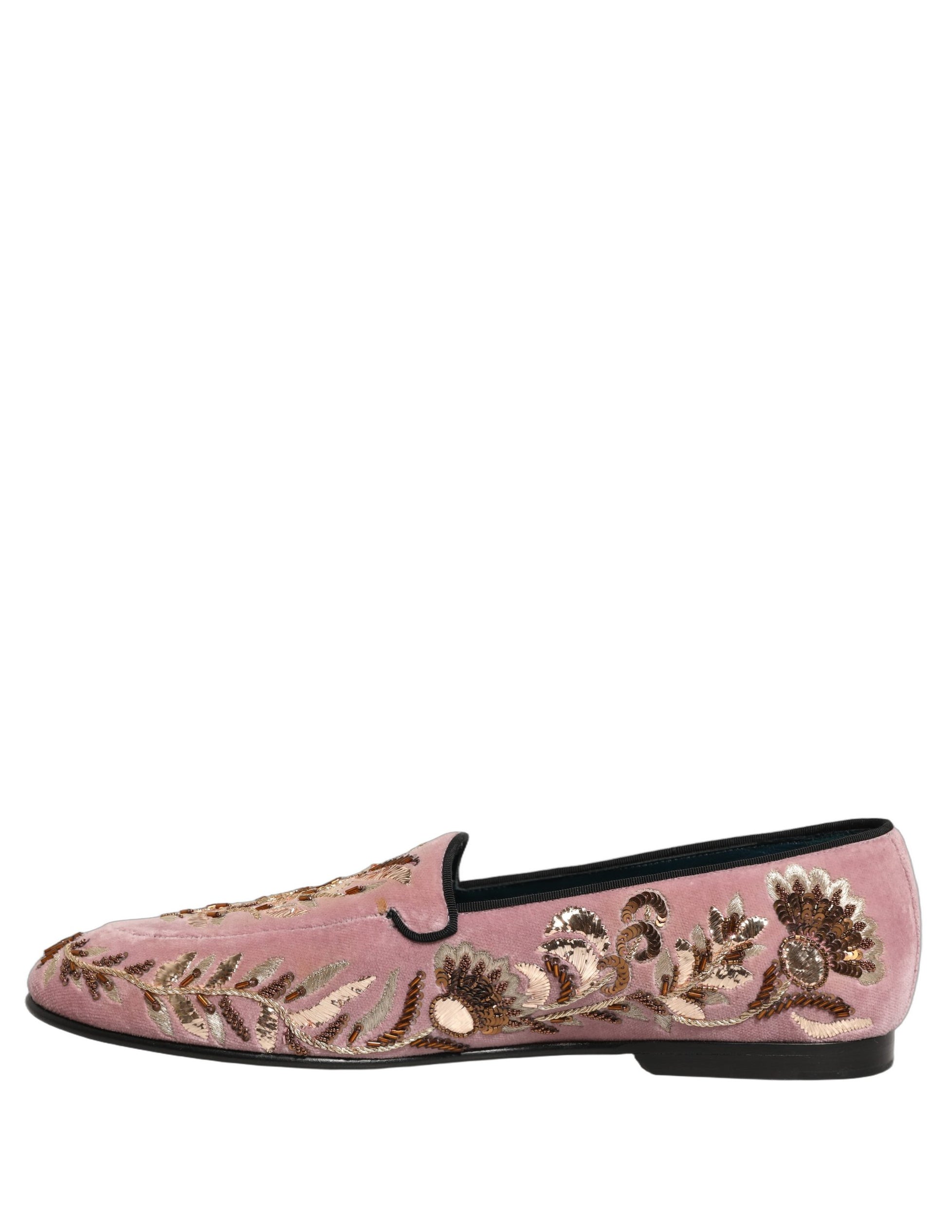 Dolce & Gabbana Pink Velvet Floral Embroidery Loafers