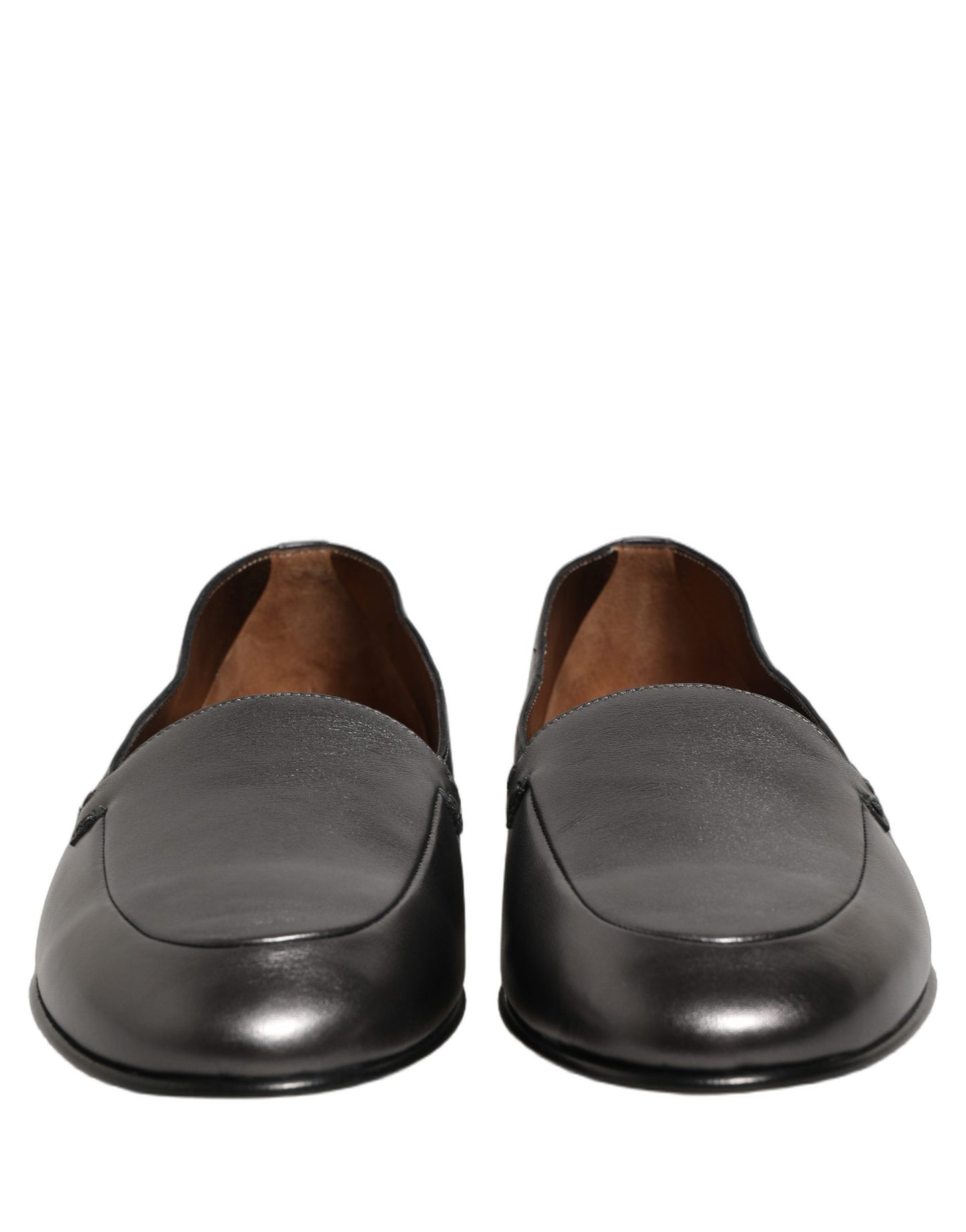 Dolce & Gabbana Silver Leather DG Logo Slip On Loafers