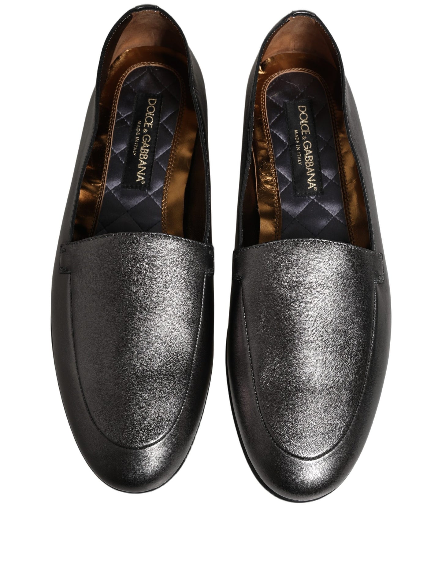 Dolce & Gabbana Silver Leather DG Logo Slip On Loafers