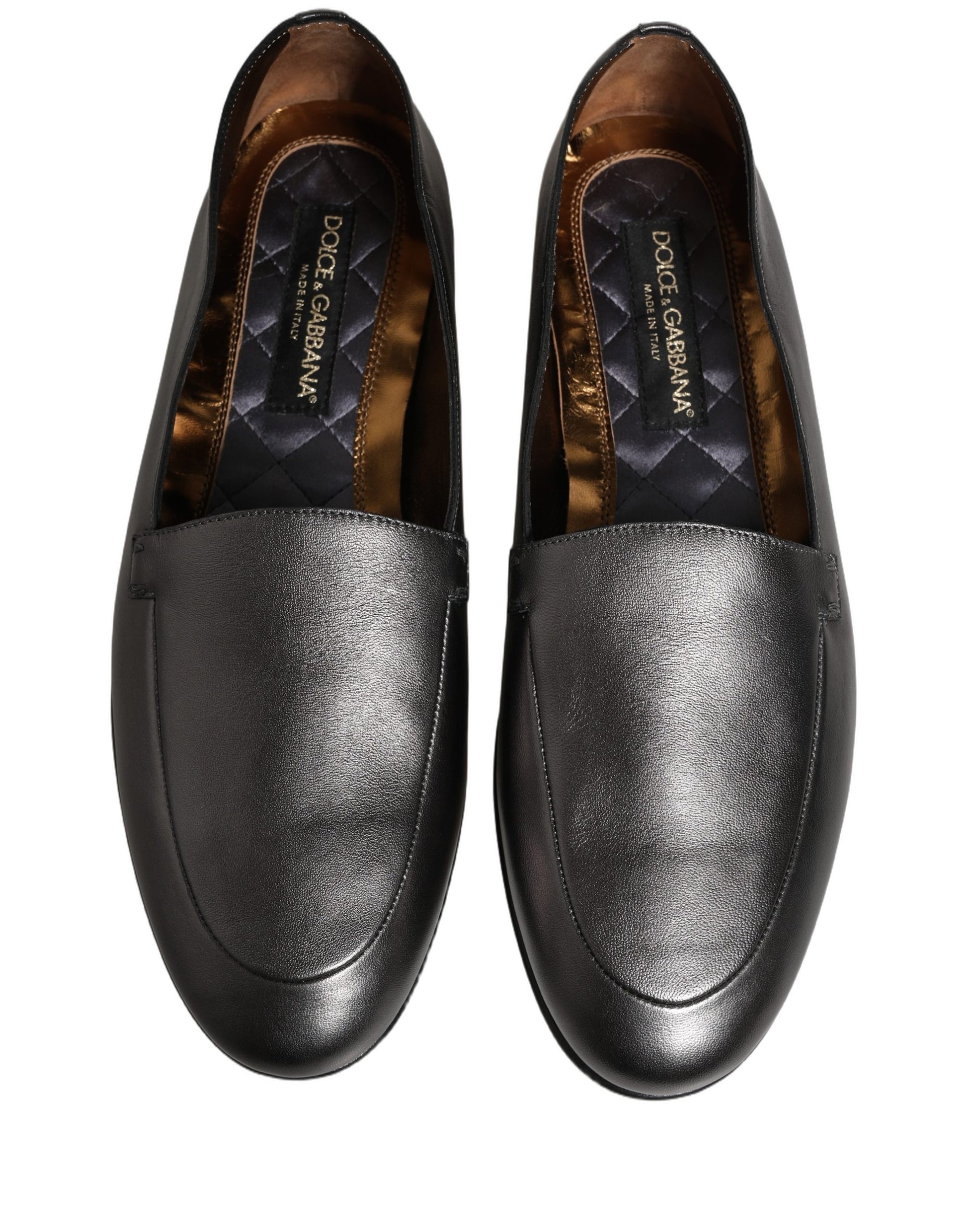Dolce & Gabbana Silver Leather DG Logo Slip On Loafers