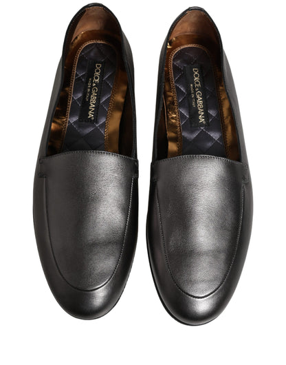 Dolce & Gabbana Silver Leather DG Logo Slip On Loafers