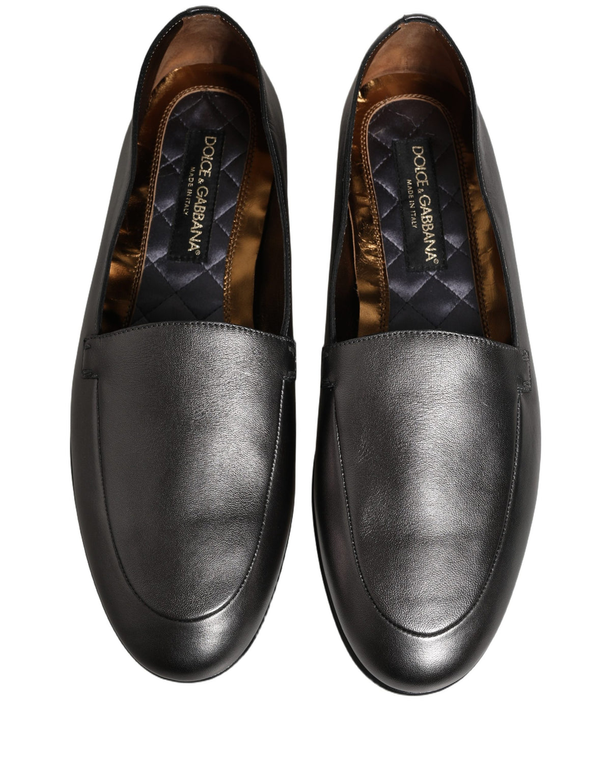 Dolce & Gabbana Silver Leather DG Logo Slip On Loafers