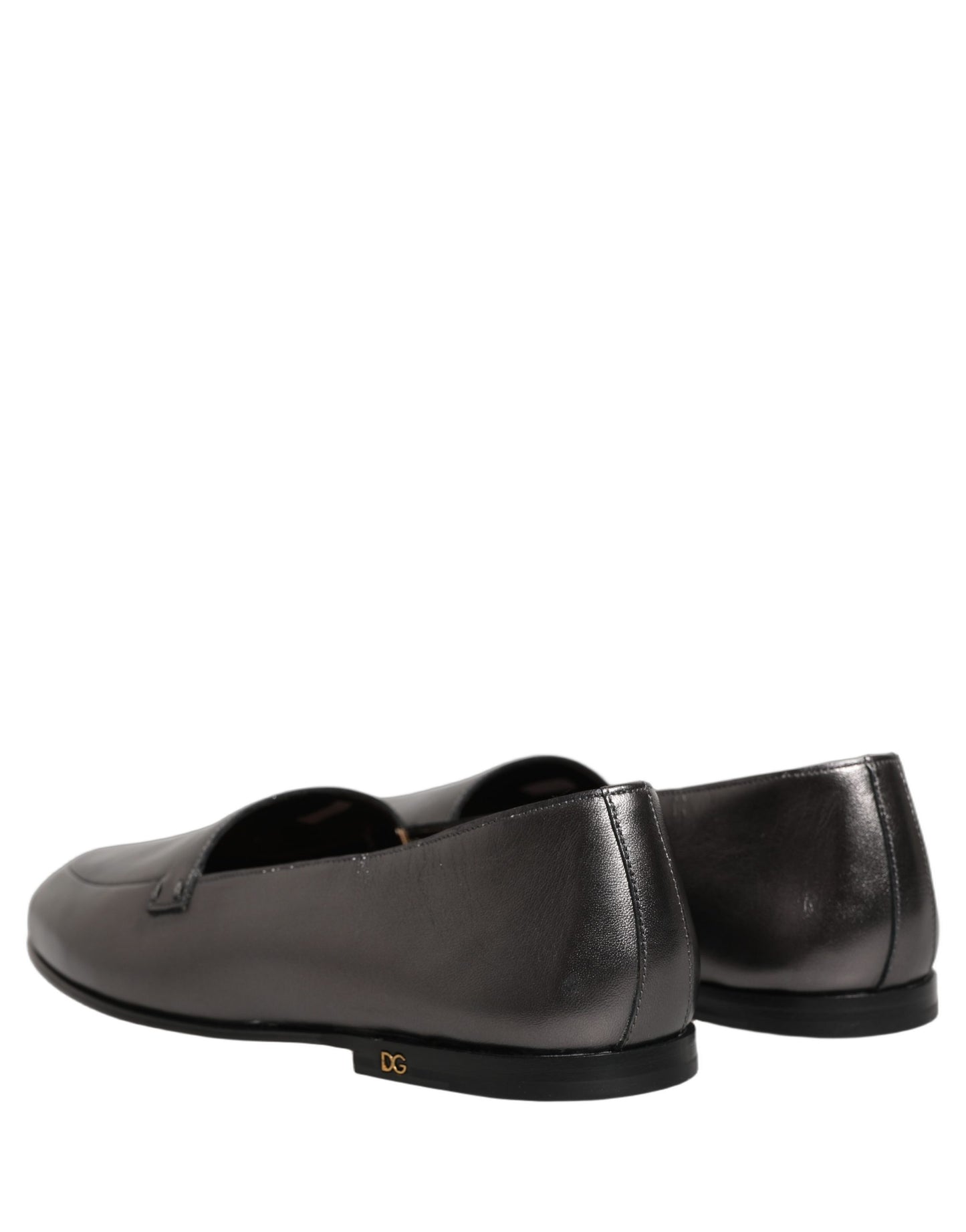 Dolce & Gabbana Silver Leather DG Logo Slip On Loafers