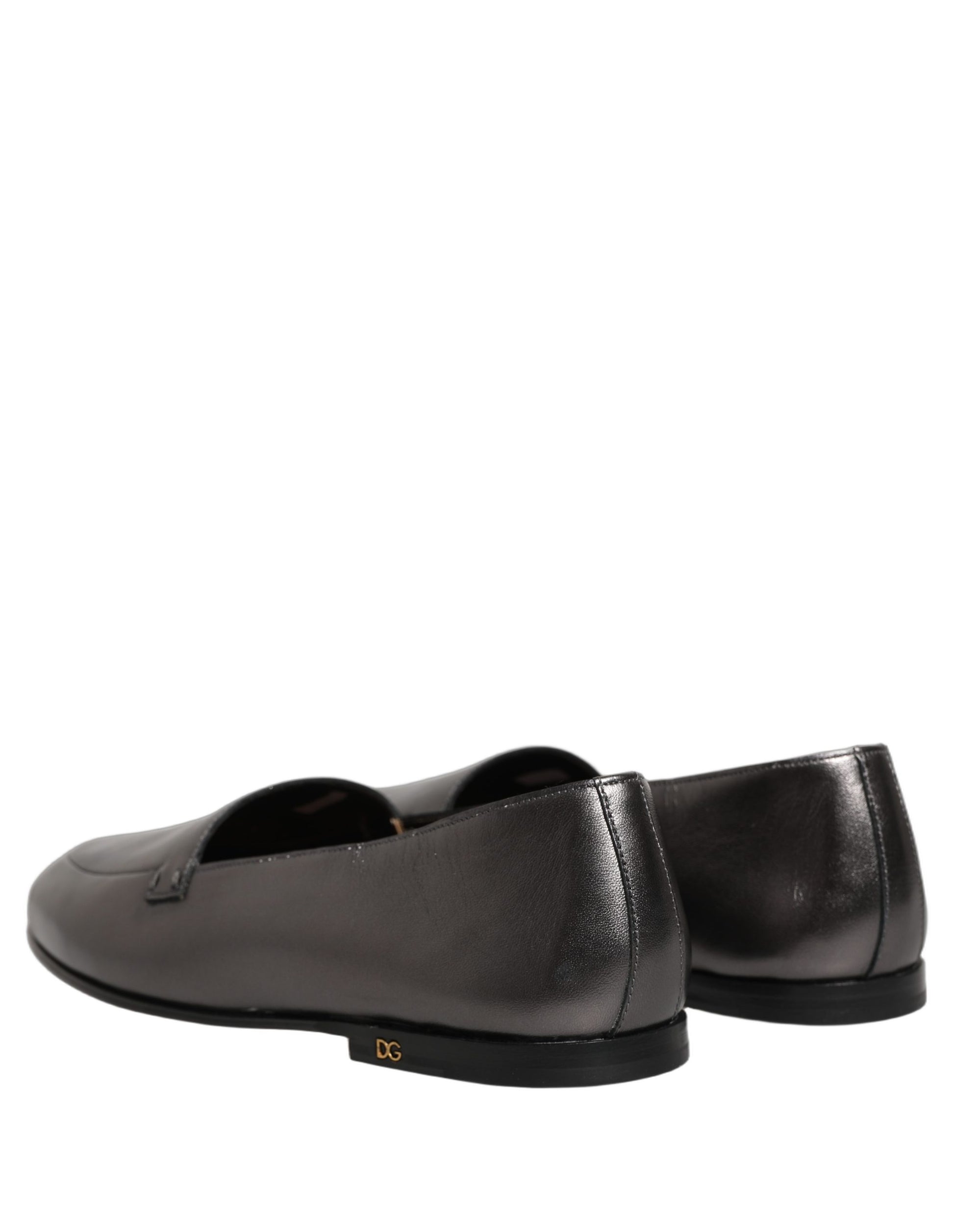 Dolce & Gabbana Silver Leather DG Logo Slip On Loafers