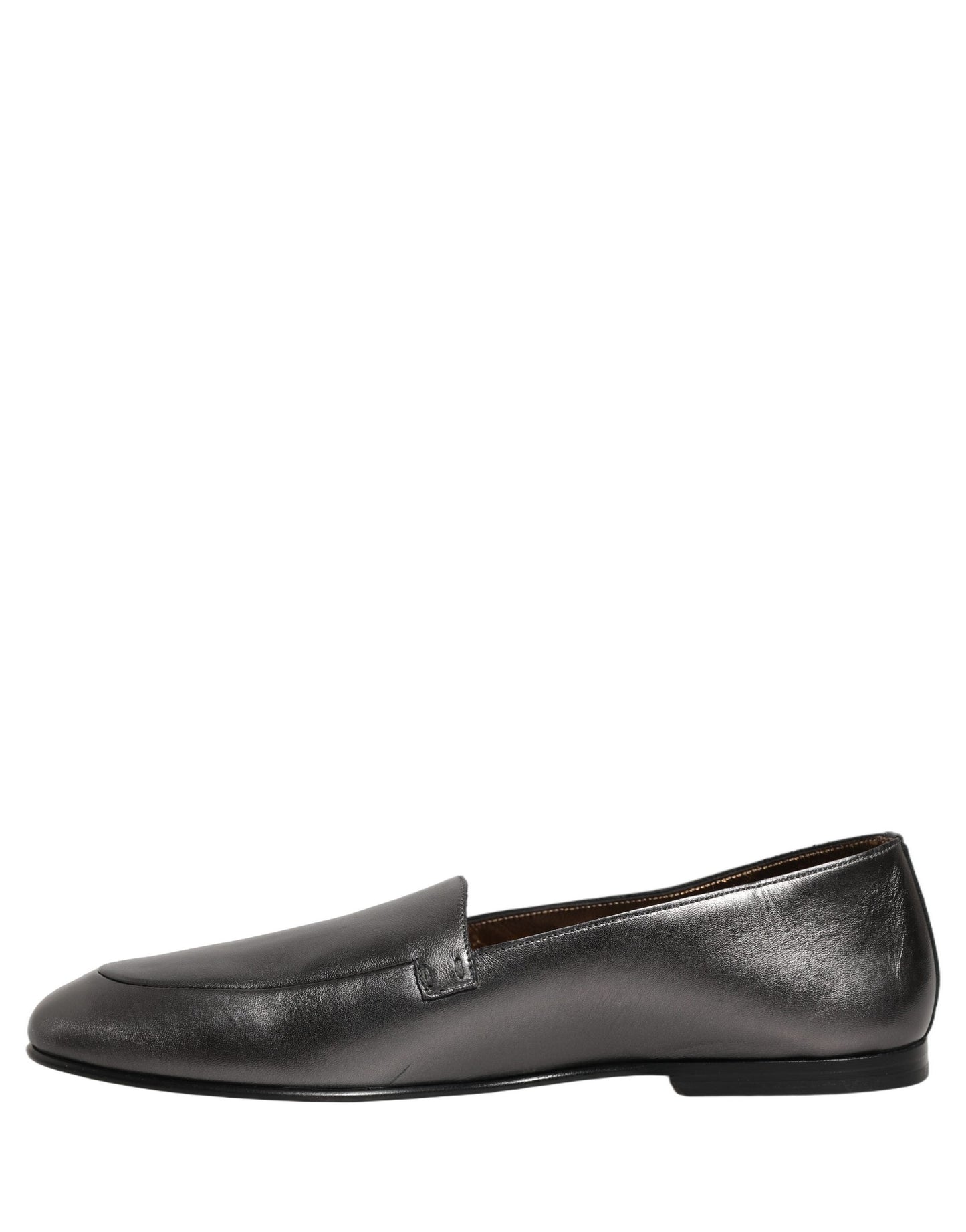 Dolce & Gabbana Silver Leather DG Logo Slip On Loafers