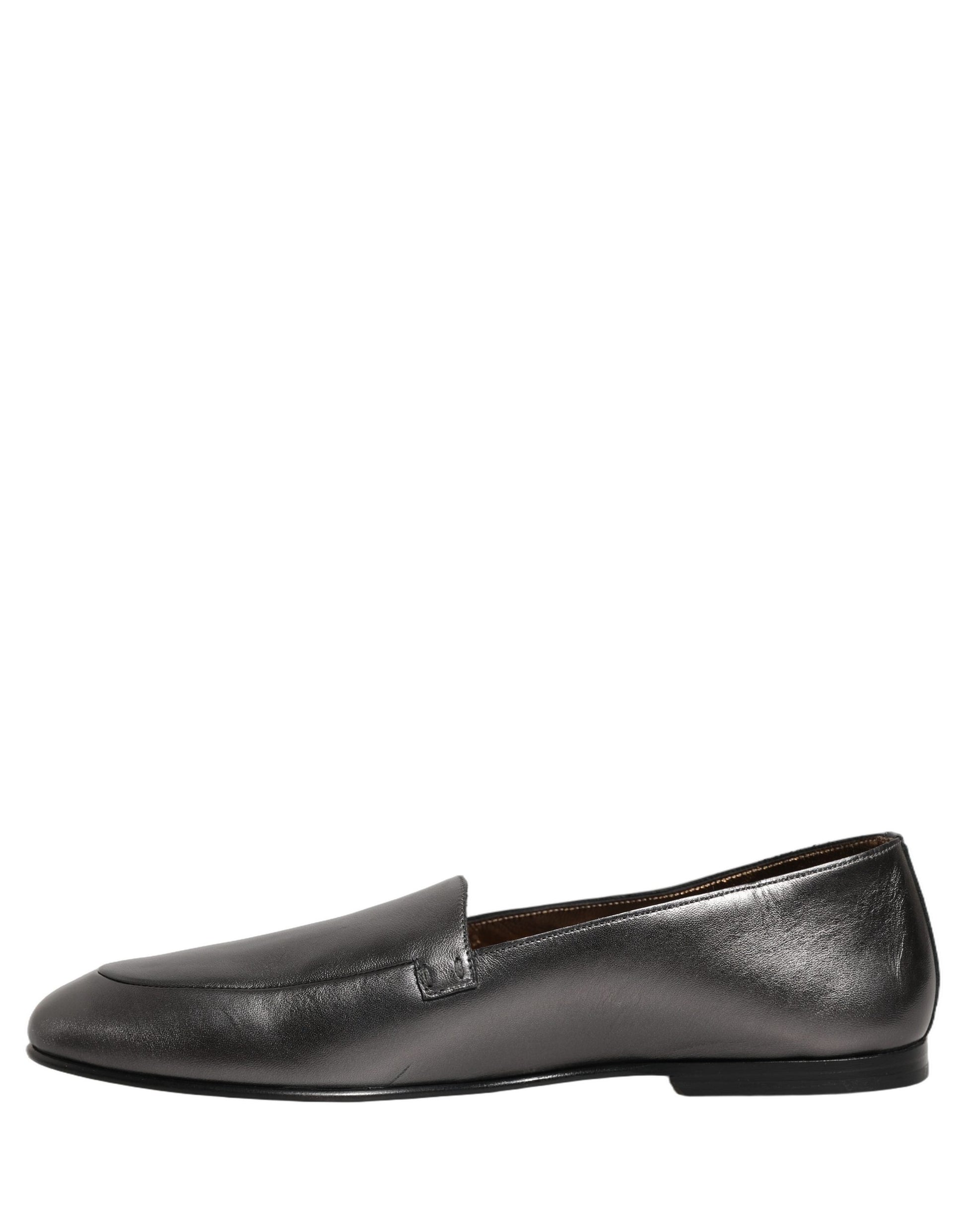 Dolce & Gabbana Silver Leather DG Logo Slip On Loafers