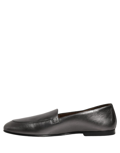 Dolce & Gabbana Silver Leather DG Logo Slip On Loafers