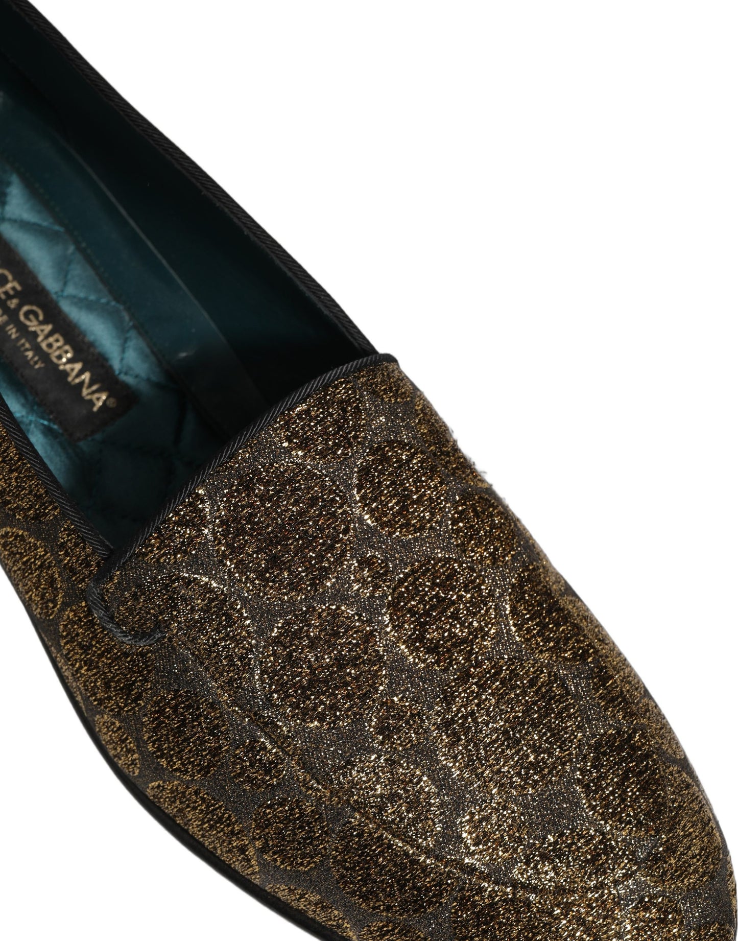 Dolce & Gabbana Gold Lurex Glitter Men Slip On Loafers