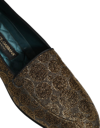 Dolce & Gabbana Gold Lurex Glitter Men Slip On Loafers