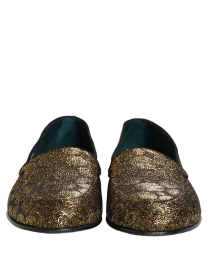Dolce & Gabbana Gold Lurex Glitter Men Slip On Loafers