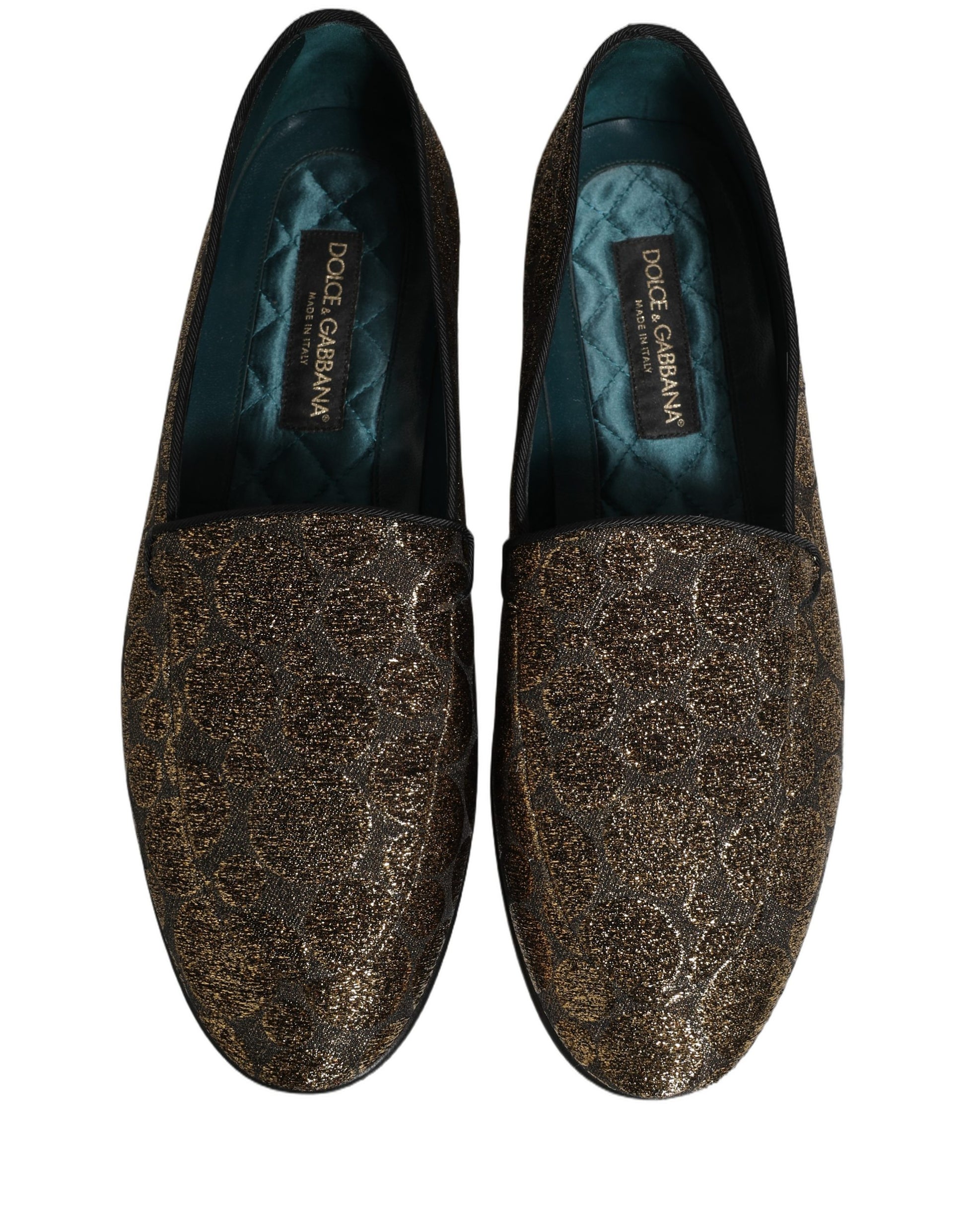 Dolce & Gabbana Gold Lurex Glitter Men Slip On Loafers