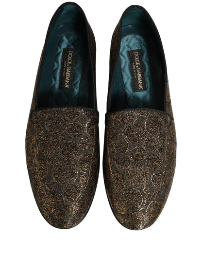 Dolce & Gabbana Gold Lurex Glitter Men Slip On Loafers