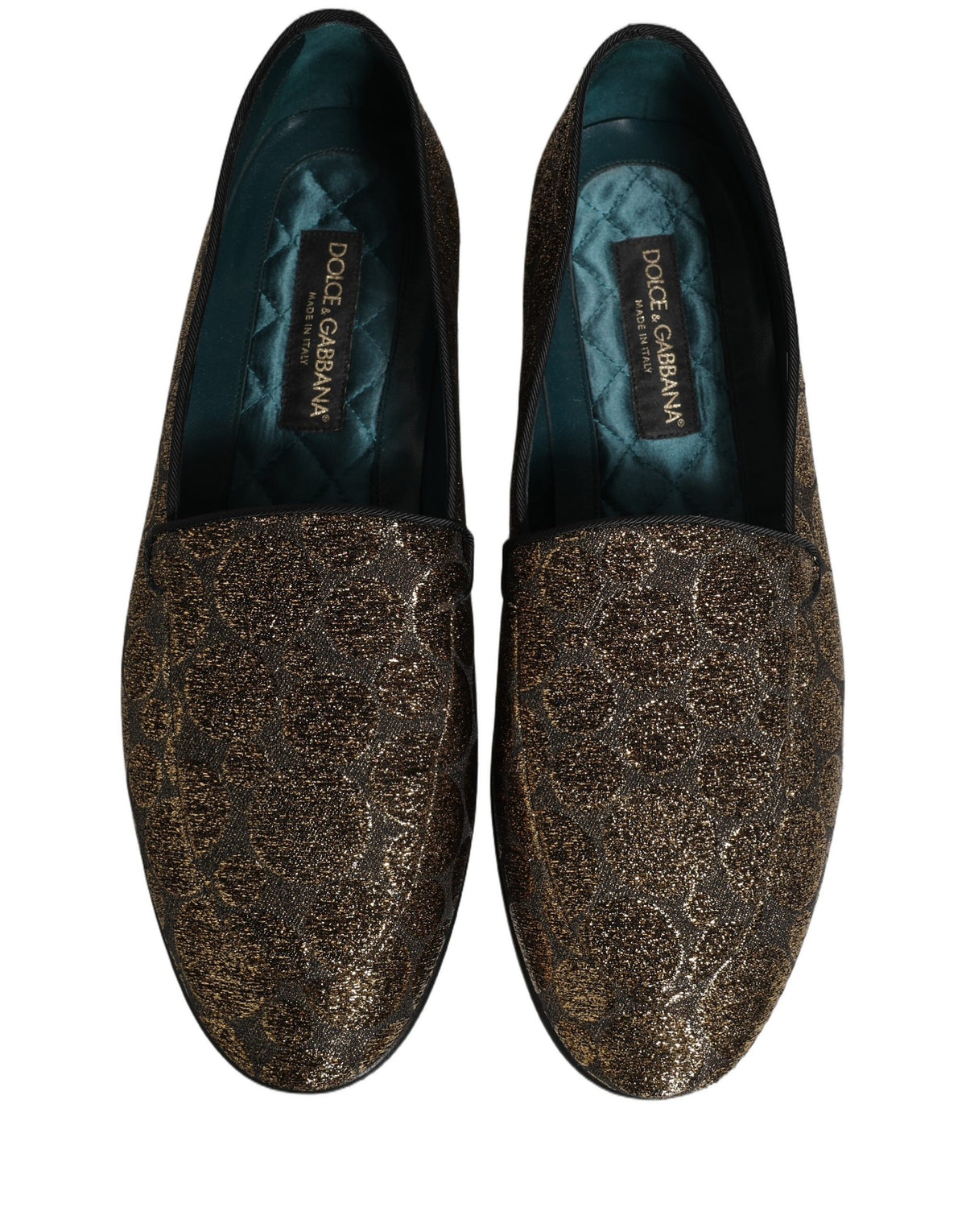 Dolce & Gabbana Gold Lurex Glitter Men Slip On Loafers