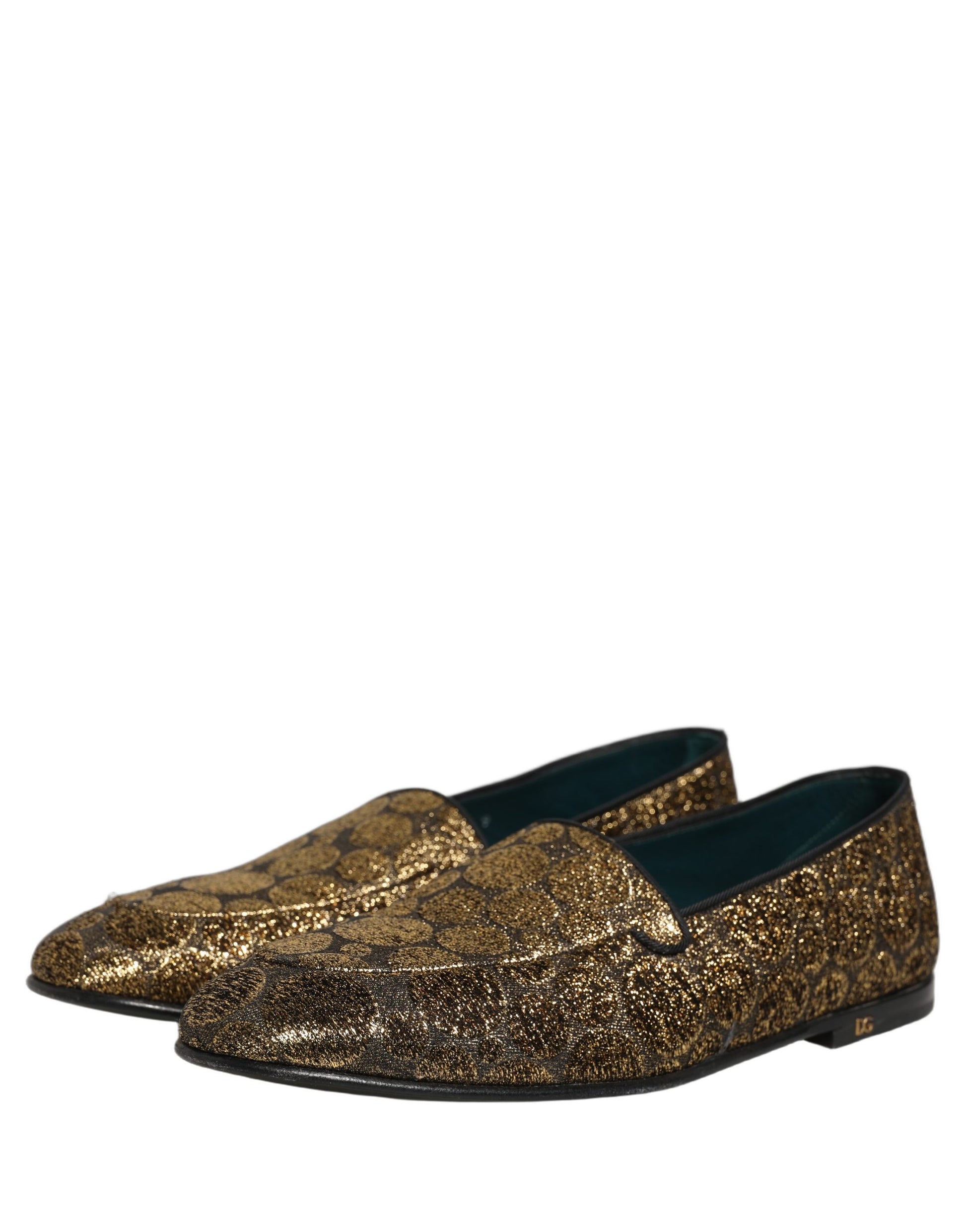 Dolce & Gabbana Gold Lurex Glitter Men Slip On Loafers