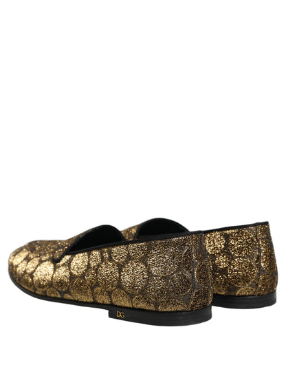 Dolce & Gabbana Gold Lurex Glitter Men Slip On Loafers
