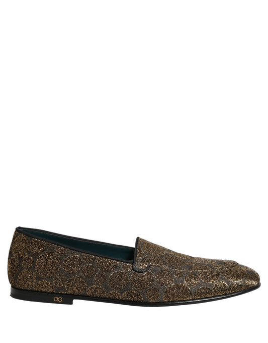 Dolce & Gabbana Gold Lurex Glitter Men Slip On Loafers