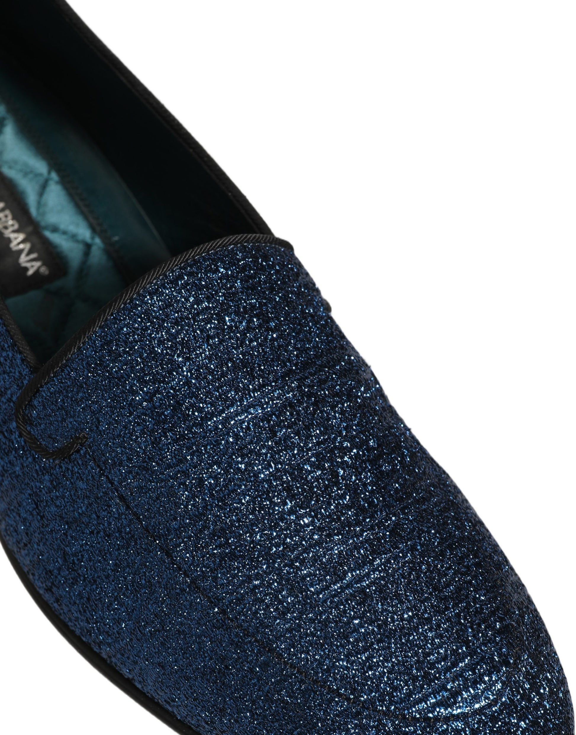 Dolce & Gabbana Blue Glitter Lurex DG Logo Loafers
