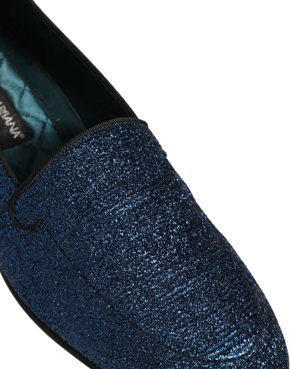 Dolce & Gabbana Blue Glitter Lurex DG Logo Loafers