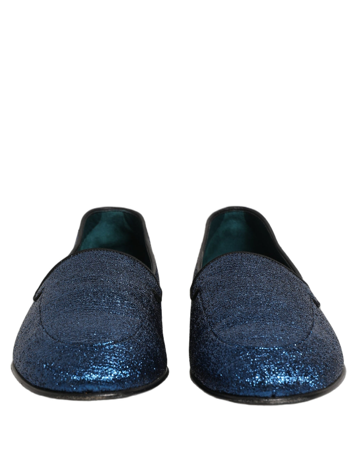 Dolce & Gabbana Blue Glitter Lurex DG Logo Loafers