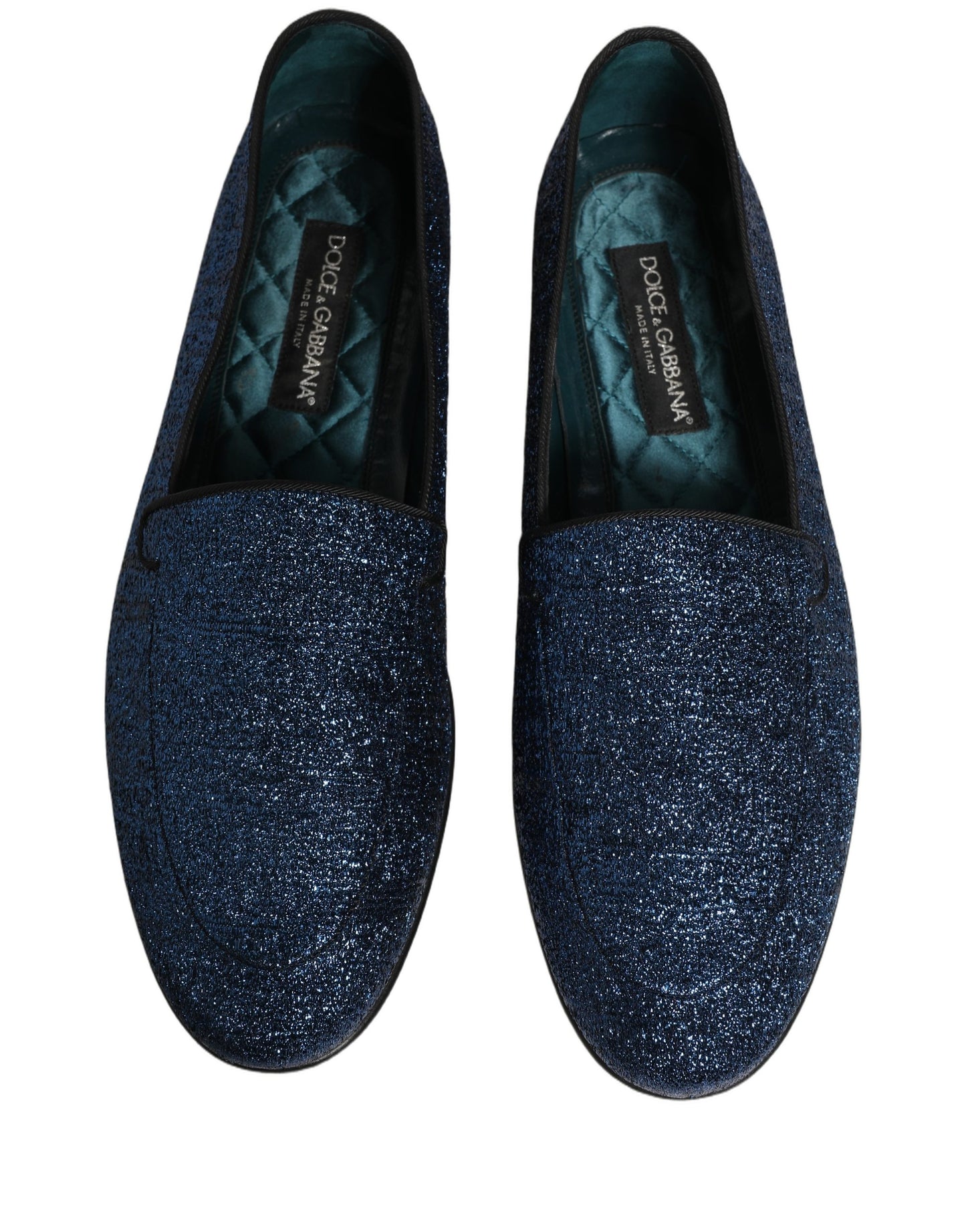 Dolce & Gabbana Blue Glitter Lurex DG Logo Loafers