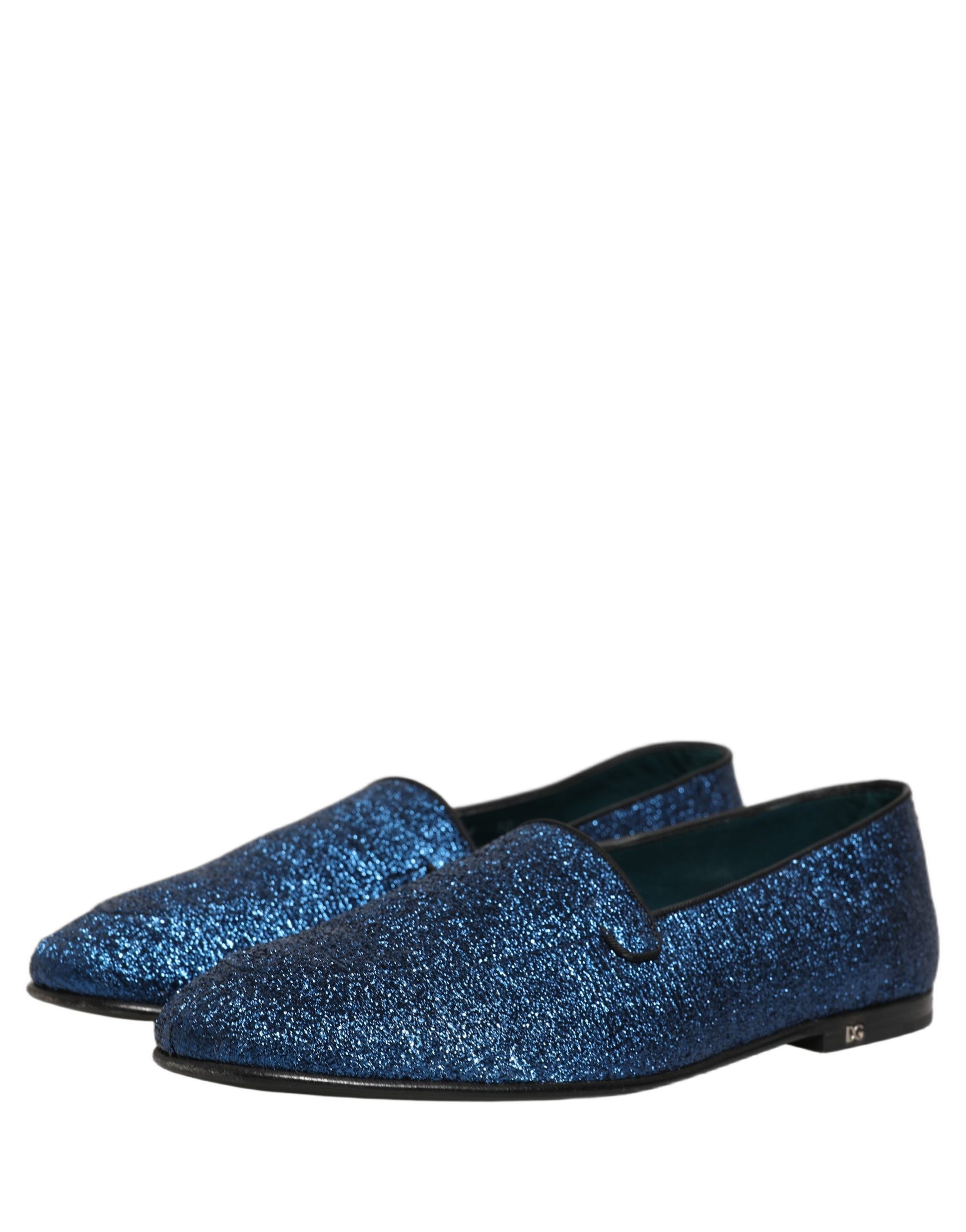 Dolce & Gabbana Blue Glitter Lurex DG Logo Loafers