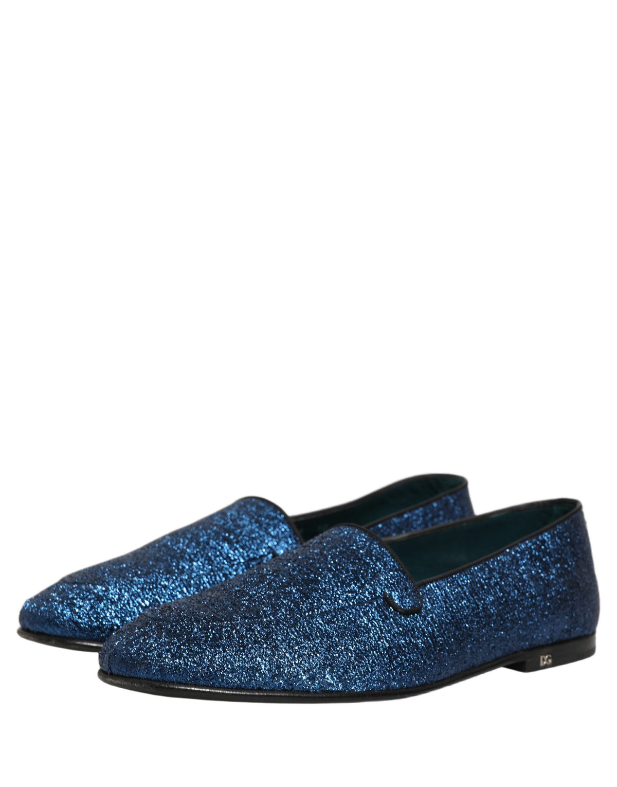 Dolce & Gabbana Blue Glitter Lurex DG Logo Loafers