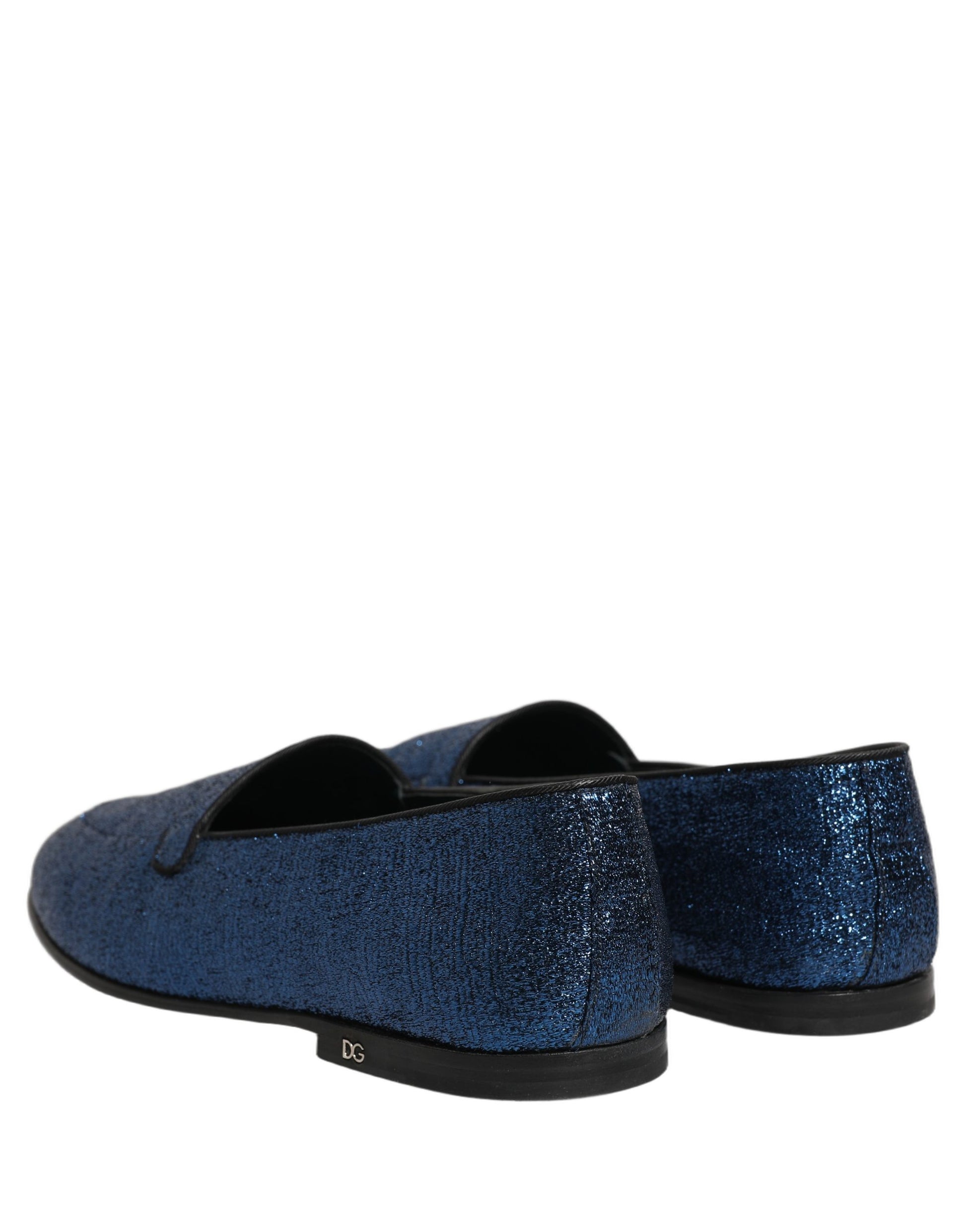 Dolce & Gabbana Blue Glitter Lurex DG Logo Loafers
