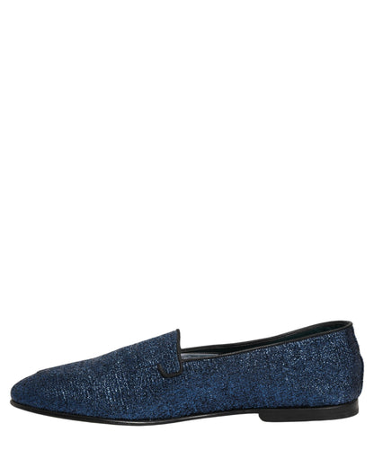 Dolce & Gabbana Blue Glitter Lurex DG Logo Loafers