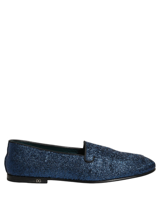 Dolce & Gabbana Blue Glitter Lurex DG Logo Loafers