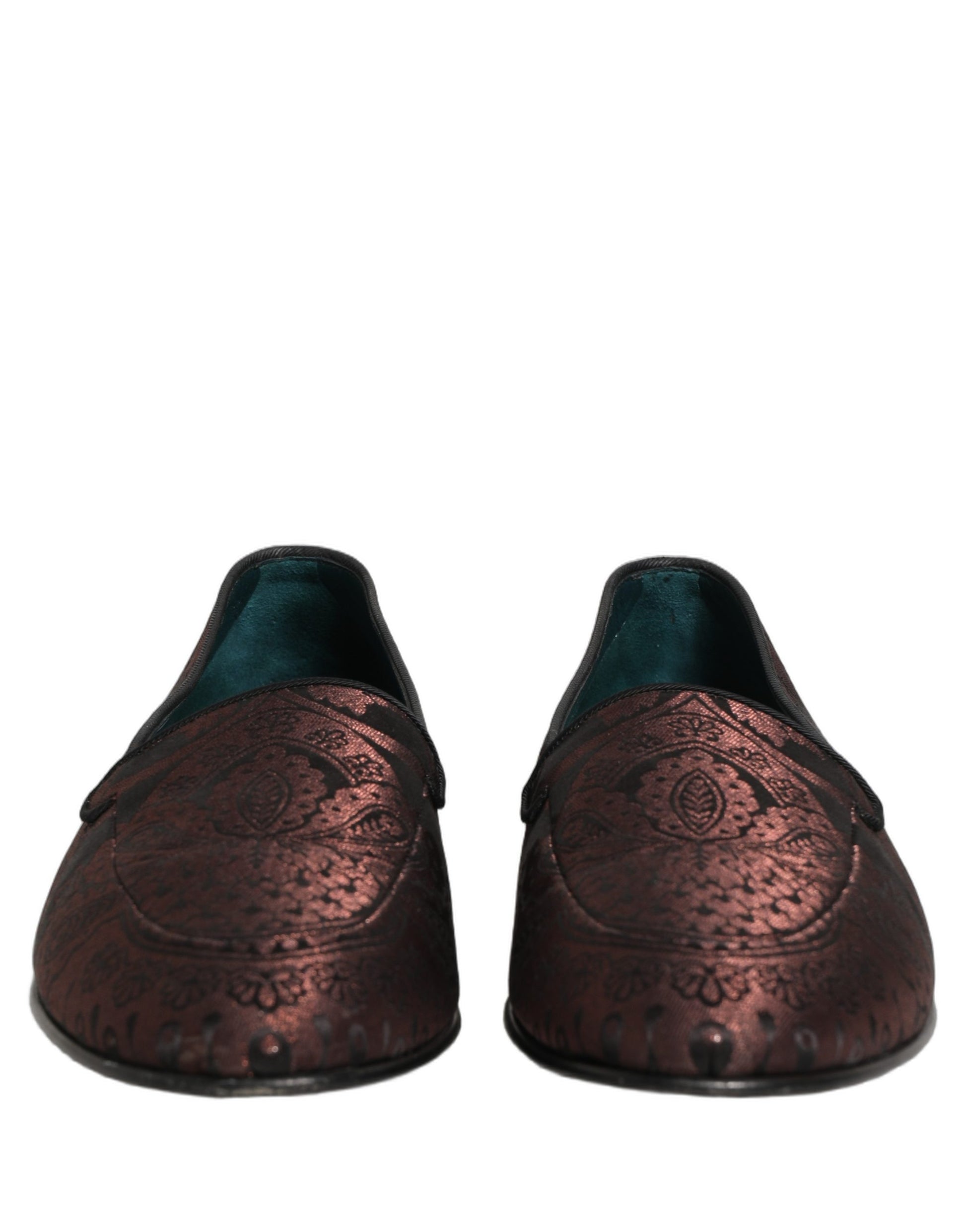 Dolce & Gabbana Maroon Jacquard Leather Slip On Loafers