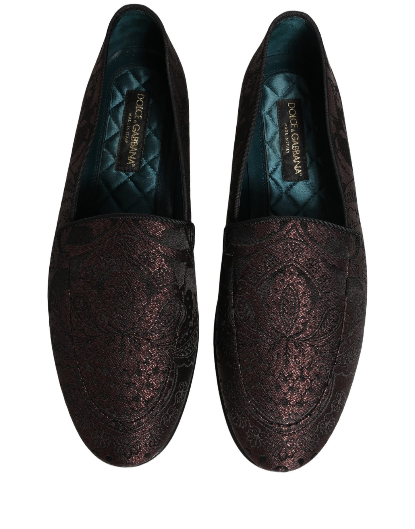 Dolce & Gabbana Maroon Jacquard Leather Slip On Loafers