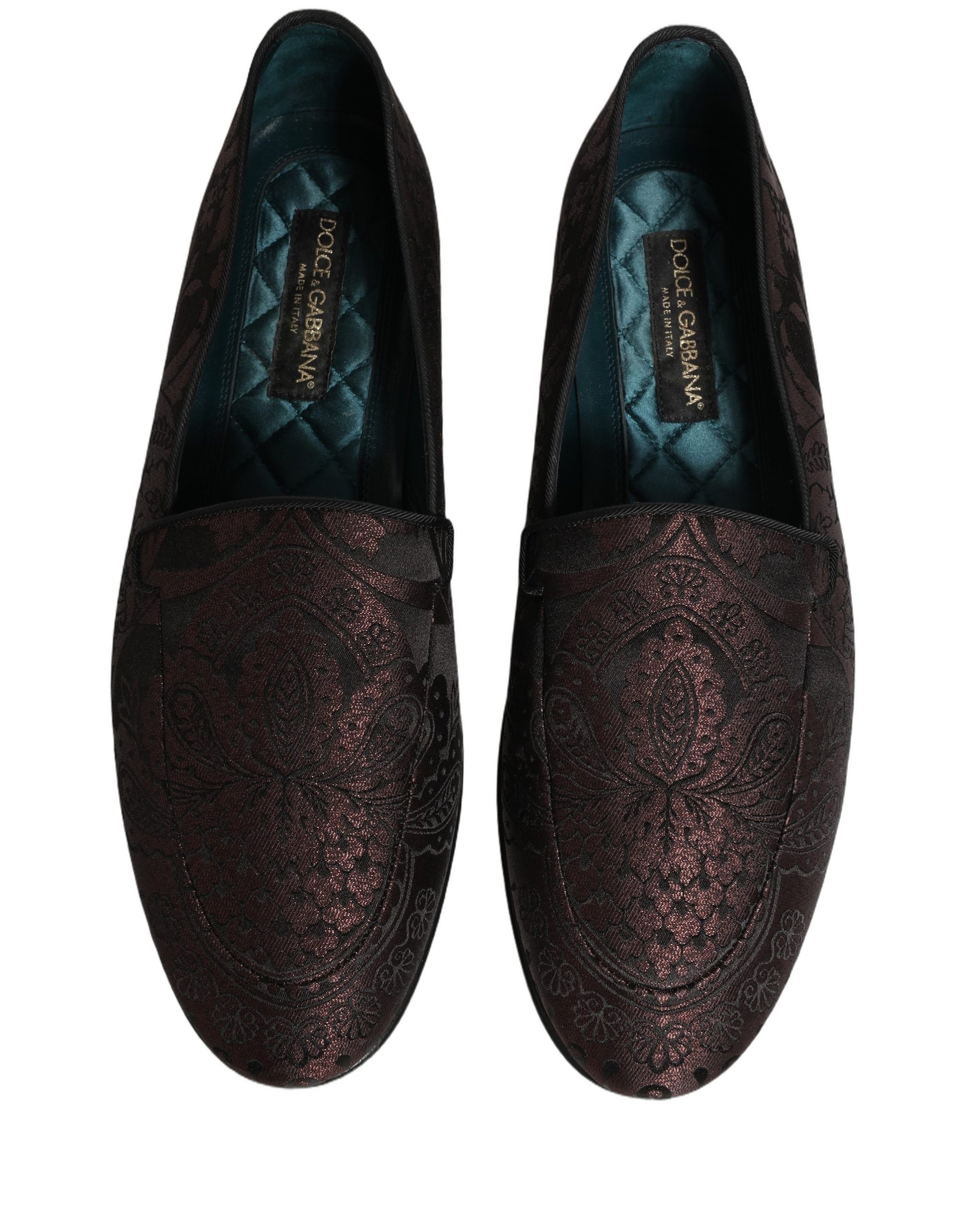 Dolce & Gabbana Maroon Jacquard Leather Slip On Loafers