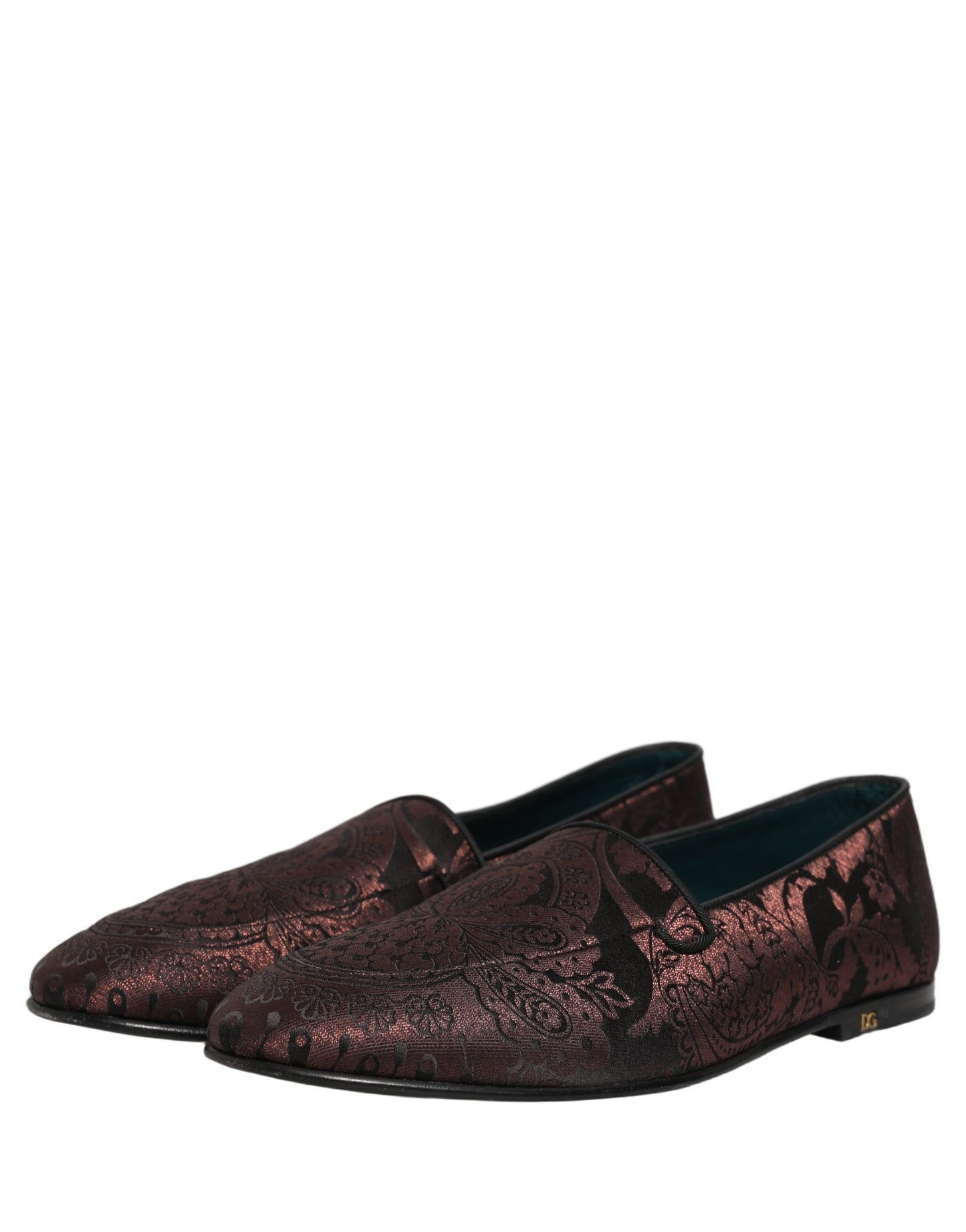 Dolce & Gabbana Maroon Jacquard Leather Slip On Loafers