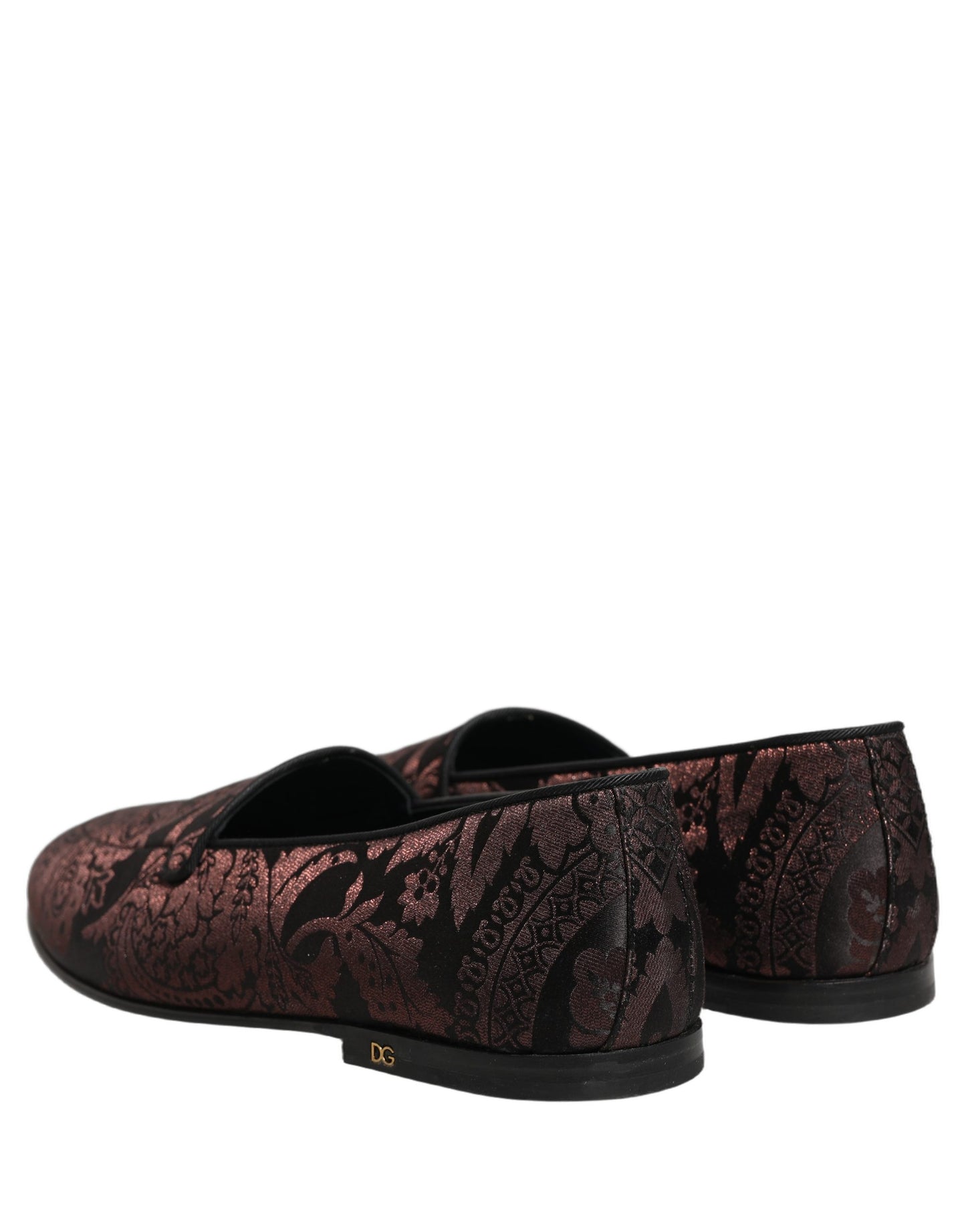 Dolce & Gabbana Maroon Jacquard Leather Slip On Loafers