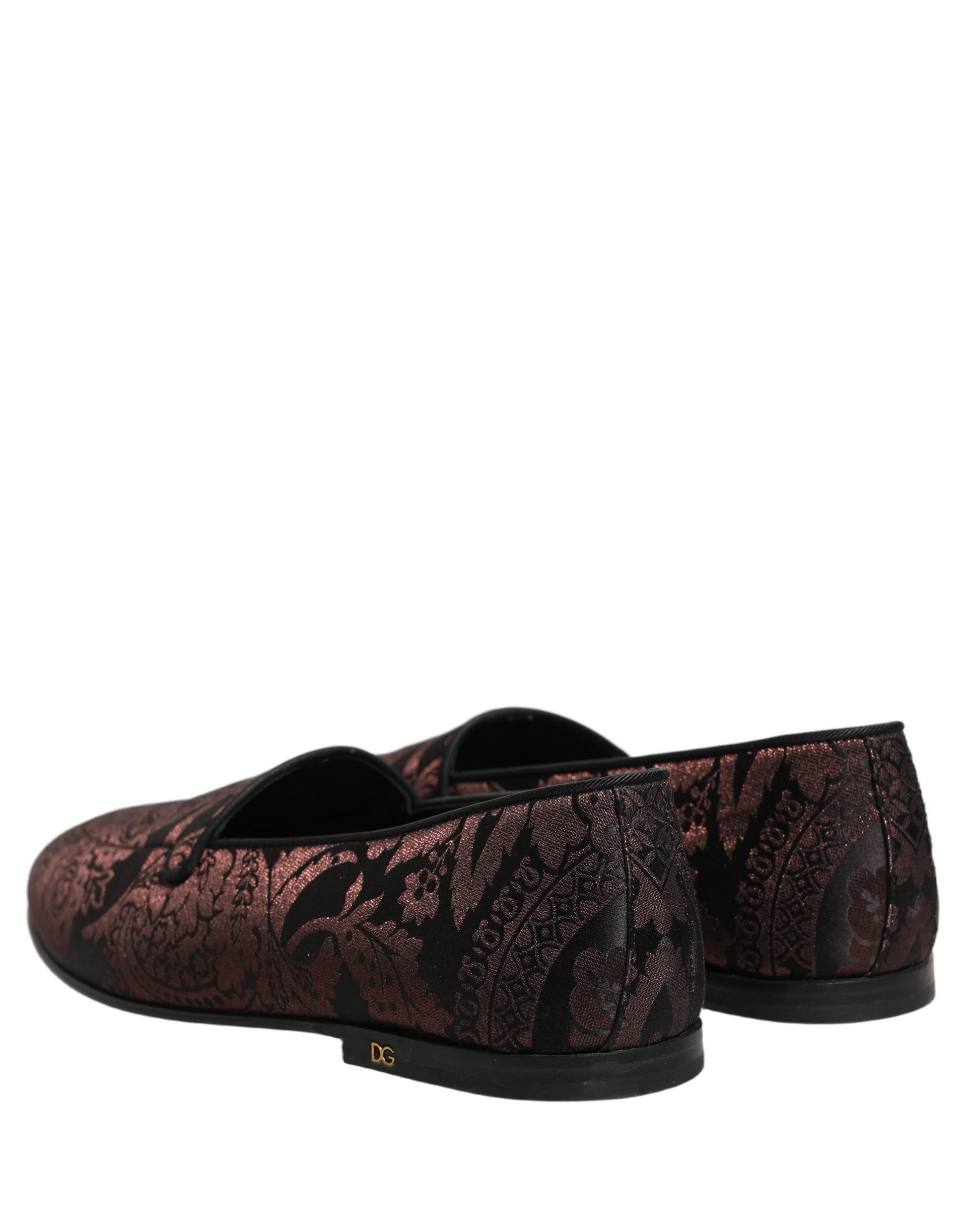 Dolce & Gabbana Maroon Jacquard Leather Slip On Loafers