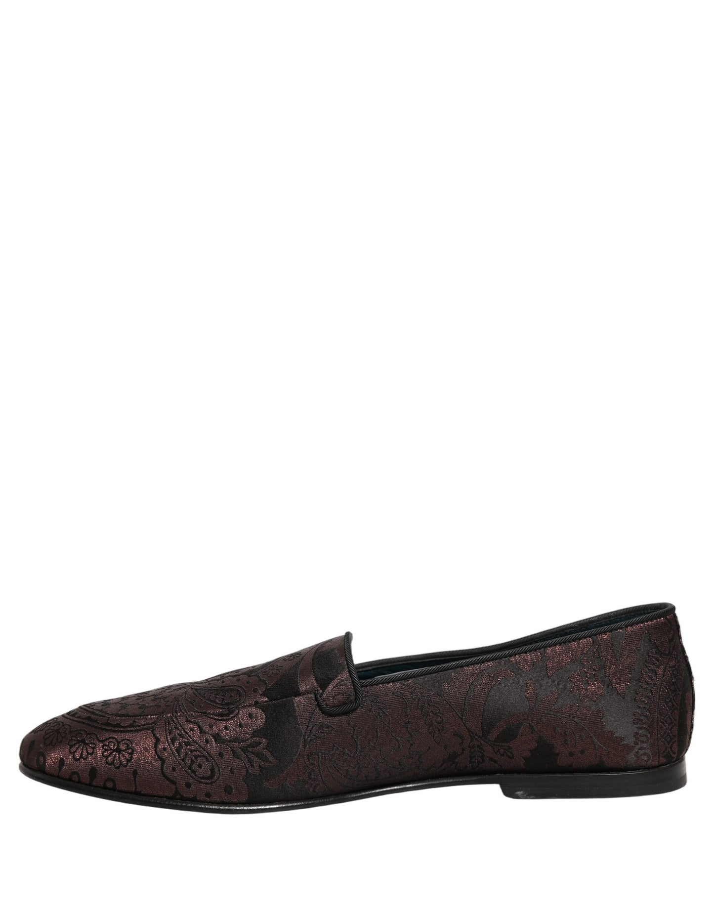 Dolce & Gabbana Maroon Jacquard Leather Slip On Loafers