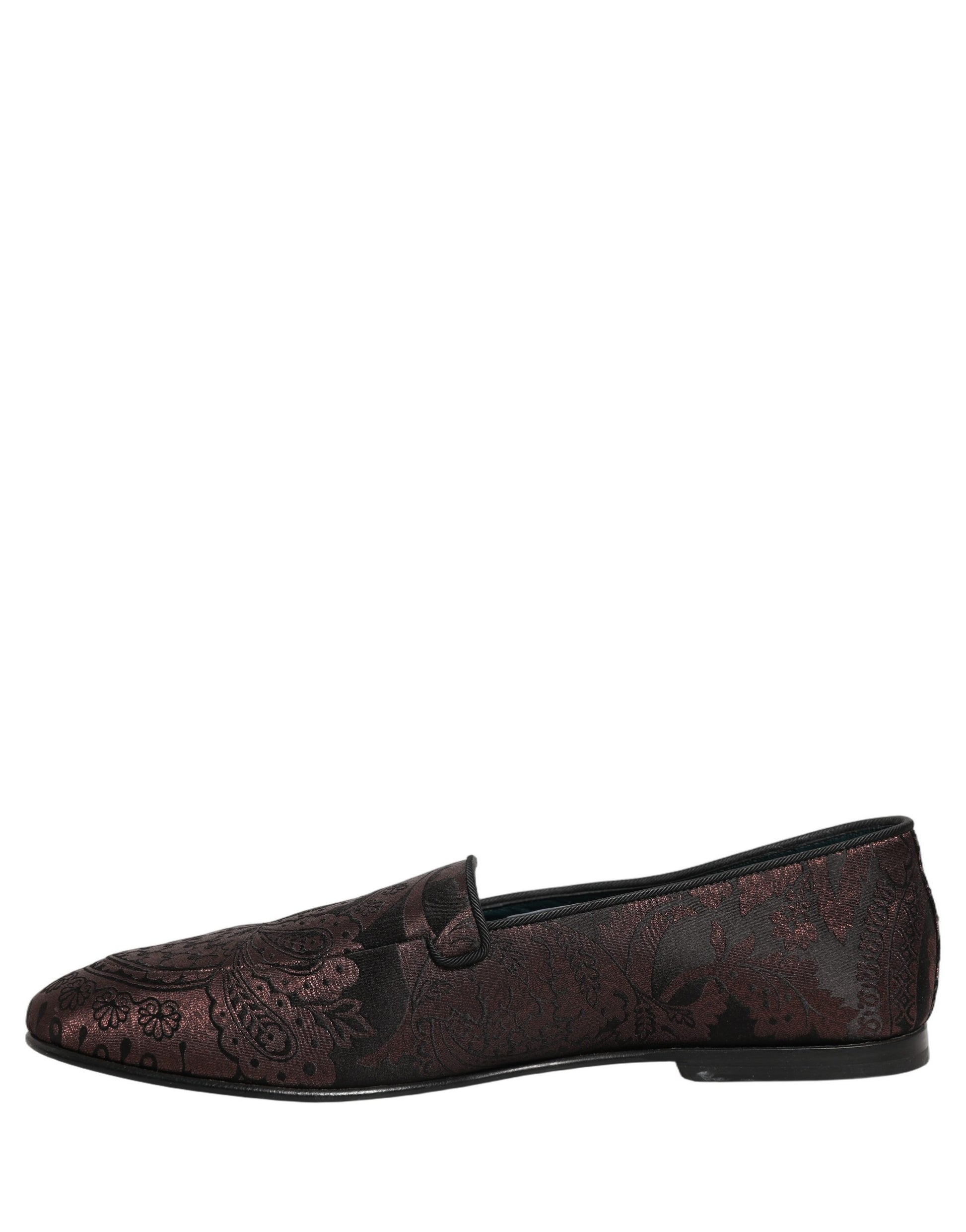 Dolce & Gabbana Maroon Jacquard Leather Slip On Loafers