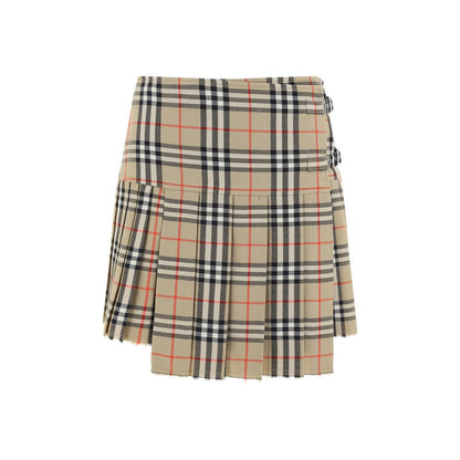 Burberry Zoe Check Beige Wool Mini Skirt