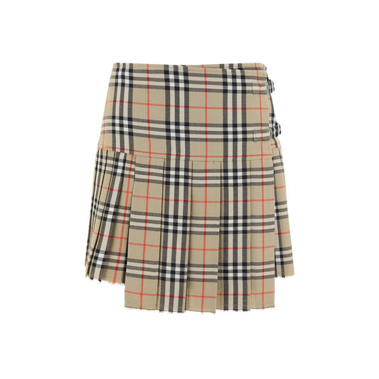 Burberry Zoe Check Beige Wool Mini Skirt