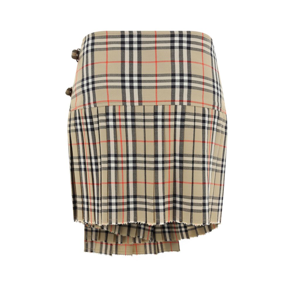 Burberry Zoe Check Beige Wool Mini Skirt