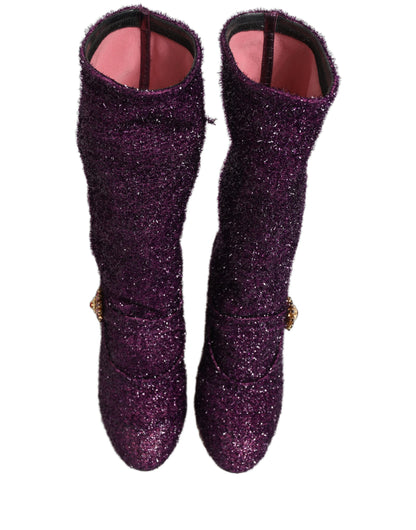 Dolce & Gabbana Purple Crystal Lurex Fantasy High Boots